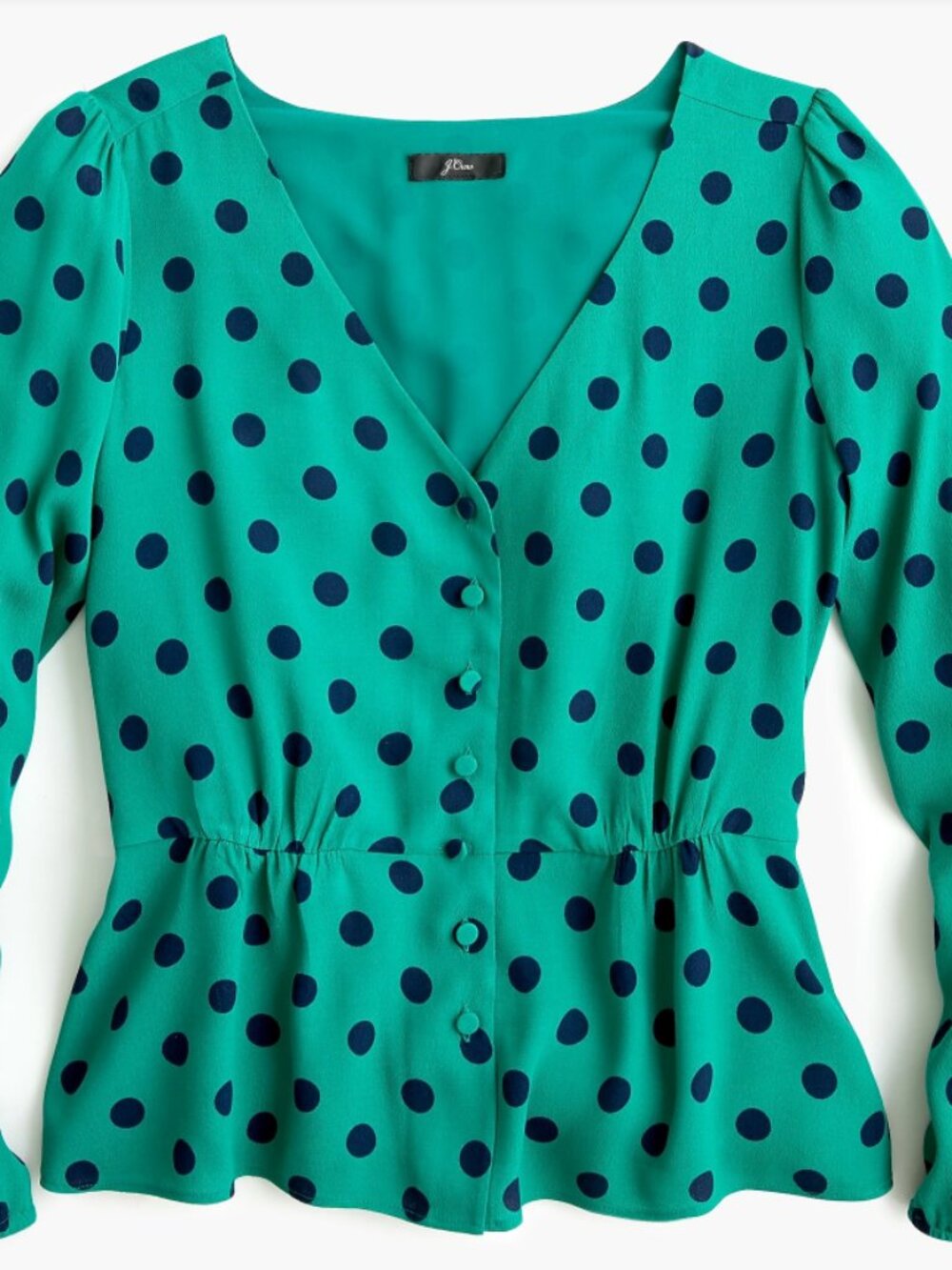 J.Crew Green Navy Polka Dot Peplum Blouse Womens 14 NWT